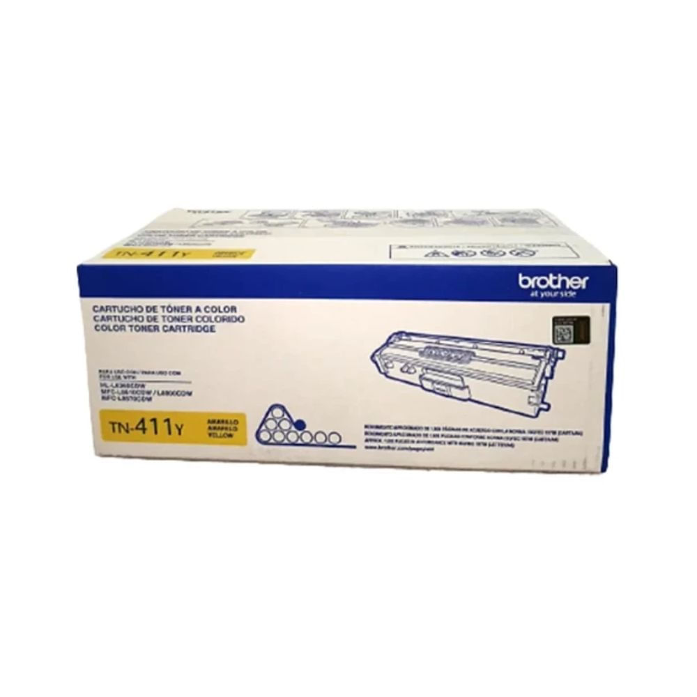 Tóner Brother TN-411Y, compatible con HL-L8260CDW, rendimiento 1,800 páginas, amarillo